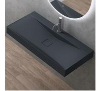 doporro Vasque à Poser 100cm avec Bonde Lavabo Suspendu Gris Noir Mat Colossum810 Fonte Minérale Solid Surface 100x48x12cm
