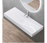 doporro Vasque à Poser 120cm avec Bonde Lavabo Suspendu Blanc Colossum810 Fonte Minérale Solid Surface 120x48x12cm