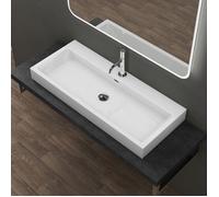 doporro Vasque à Poser 120cm Lavabo Suspendu Blanc Colossum06 Fonte Minérale Solid Surface 120x42x10cm