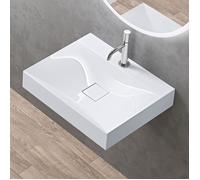 doporro Vasque à Poser Lavabo Suspendu Blanc en Solid Surface 60x48x12cm