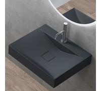 doporro Vasque à Poser 60cm avec Bonde Lavabo Suspendu Gris Noir Mat Colossum810 Fonte Minérale Solid Surface 60x48x12cm