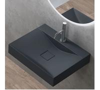 doporro Vasque à Poser 60cm avec Bonde Lavabo Suspendu Gris Noir Mat Colossum810 Fonte Minérale Solid Surface 60x48x12cm