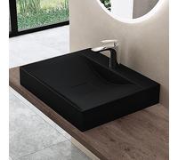 doporro Vasque à Poser 60cm avec Bonde Lavabo Suspendu Noir Mat Colossum810 Fonte Minérale Solid Surface 60x48x12cm