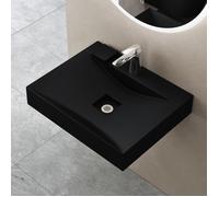 doporro Vasque à Poser Lavabo Suspendu Noir Mat en Solid Surface 60x48x12cm