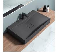 doporro Vasque à Poser 80cm avec Bonde Lavabo Suspendu Gris Noir Mat Colossum810 Fonte Minérale Solid Surface 80x48x12cm