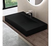 doporro Vasque à Poser 80cm avec Bonde Lavabo Suspendu Noir Mat Colossum810 Fonte Minérale Solid Surface 80x48x12cm