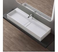 doporro Vasque à Poser Blanc Mat Lavabo de Salle de Bains Suspendu 120cm Lave Mains Rectangulaire avec Cache Bonde Colossum6028