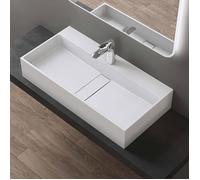 doporro Vasque à Poser Blanc Mat Lavabo de Salle de Bains Suspendu 80cm Lave Mains Rectangulaire avec Cache Bonde Colossum6028