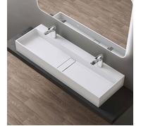 doporro Vasque à Poser Blanc Mat Lavabo de Salle de Bains Suspendu Perçages pour 2 Robinets 120x40x14cm Lave Main Colossum6028