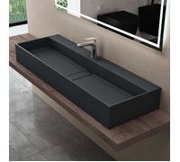 doporro Vasque à Poser Gris Noir Mat Lavabo de Salle de Bains Suspendu 100cm Lave Mains Rectangulaire avec Cache Bonde Colossum6028