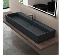 doporro Vasque à Poser Gris Noir Mat Lavabo de Salle de Bains Suspendu 120cm Lave Mains Rectangulaire avec Cache Bonde Colossum6028