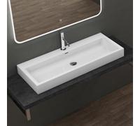 doporro Vasque à Poser Lavabo Suspendu Blanc en Solid Surface 100x42x10cm