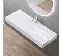 doporro Vasque à Poser 120cm avec Bonde Lavabo Suspendu Blanc Colossum810 Fonte Minérale Solid Surface 120x48x12cm