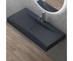 doporro Vasque à Poser Lavabo Suspendu Gris Noir Mat 100x48x12cm