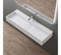 doporro Vasque à Poser Blanc Mat Lavabo de Salle de Bains Suspendu 120cm Lave Mains Rectangulaire avec Cache Bonde Colossum6028