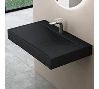 doporro Vasque à Poser Lavabo Suspendu Noir Mat en Solid Surface 80x48x12cm