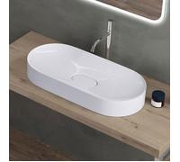 doporro Vasque à poser ovale blanc lavabo de salle de bains évier 71x35,5x10cm lave mains avec cache bonde Colossum826