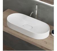 doporro Vasque à Poser Ovale Blanc Mat Lavabo de Salle de Bains Évier 71x35,5x10cm Lave Mains avec Cache Bonde Colossum826