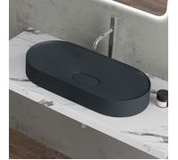 doporro Vasque à poser ovale gris noir lavabo de salle de bains évier 71x35,5x10cm lave mains avec cache bonde Colossum826