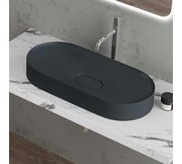 doporro Vasque à Poser Ovale Gris Noir Lavabo de Salle de Bains Évier 71x35,5x10cm Lave Mains avec Cache Bonde Colossum826