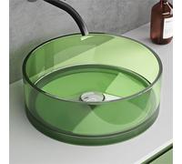 doporro Vasque à Poser Ronde Petit Lave Mains Lavabo Circulaire 40x40x14cm Vert Pois en Résine Transparente Salle de Bain WC Invités Coloria01