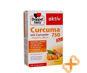 DOPPELHERZ AKTIV Curcuma 750 Vitamine D3 Capsules 30 Pour Santé Muscles Immunité