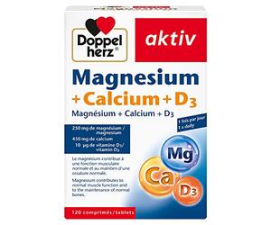 Doppelherz aktiv Magnésium+Calcium+D3, Complément alimentaire soutenant la fonction musculaire & ossature normale, 120 comprimés sans lactose ni gluten, riche en minéraux essentiels