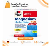 Doppelherz Magnésium 400 Direct 20 Sachets B6 B12 Acide Folique Citron Vegan