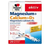 Doppelherz Magnésium+Calcium+D3 Direct, Récupération musculaire, 20 sachets | Complément alimentaire, Confort articulaire et musculaire, Action directe, Sans lactose, À avaler sans eau, Goût citron
