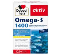 Doppelherz - Omega-3 1400 - Teneur élevée en acides gras Oméga 3 EPA et DHA & vitamine E - Pour la bonne fonction cardiaque - Huile de poisson de mer - 120 gélules