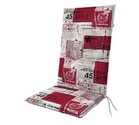 Doppler Coussin pour chaise de jardin à dossier haut - Rouge et blanc - 119 x 48 x 6 cm - En coton et polyester - Coussin d'assise doux et confortable - Coussin d'assise à attacher à une chaise de