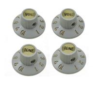 Dopro Lot de 4 boutons en forme de chapeau de sorcière avec vis de réglage 2V2T pour 72 Telecaster Custom/Vintage Jazzmaster ou amplificateurs Blanc avec capuchon doré