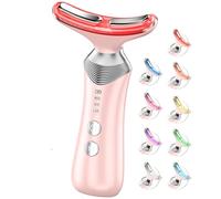 Dopsikn 9 en 1 Thérapie par lumière rouge pour le visage et le cou, outil de massage facial portable avec vibrations réglables et thermiques pour les rides, double menton, rose