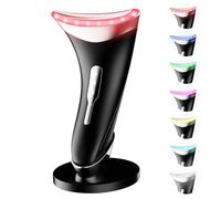Dopsikn Masseur facial à 7 couleurs avec vibration réglable et thermiques pour les rides, double menton, outil de soins de la peau à lumière rouge avec base, noir