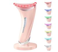 Dopsikn Masseur facial à 7 couleurs avec vibration réglable et thermiques pour les rides, double menton, outil de soins de la peau à lumière rouge avec base, rose