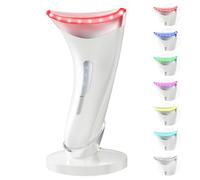 Dopsikn Thérapie par lumière rouge pour le visage et le cou, masseur facial 7 couleurs avec vibration réglable et thermiques pour les rides, double menton, outil de soins de la peau portable avec base