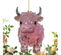 Dopsyesn DÉCOR DE REMARRE DE VOITURE, Ornements de vache | Charme de voiture de vache Highland pour le rétroviseur | Ornement intérieur de l'automobile drôle 2D Flat, 8 cm / 3,15 pouces animaux