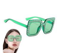 Dopsyesn Lunettes de Soleil Strass Bling,Lunettes de Soleil Strass | Verres carrés décoratifs | de soleil surdimensionnées pour femmes, lunettes à monture carrée pour femmes et filles