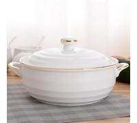 DOPZNJWF Soupière en Céramique avec Couvercle Et Cuillère, Grande Capacité, Mangeoire De Service avec Poignées Doubles pour La Cuisine, en Porcelaine, Au Micro-Ondes Et Au Lave-Vaisselle,B