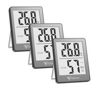 DOQAUS Lot de 3 thermomètres numériques d'intérieur - Mini thermo-hygromètre - Haute précision - Avec indicateur Smiley - Pour l'intérieur et la chambre de bébé - Mesure de l'humidité de l'air - Gris