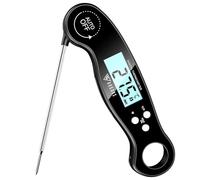 DOQAUS Thermometre Cuisine IPX6 Etanche, Thermometre Cuisson avec Sonde Pliable, Calibratable Temperature, Arrêt Automatique, Pour Viande, Barbecue, Patisserie, Lait (Noir)