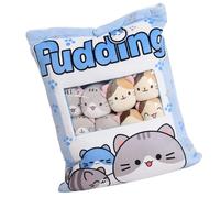 Doqeou Coussin de snack en peluche avec 8 poupées Kitty, coussin à coller, jouet animal, pour voiture, salon, appartement, chambre à coucher, canapé, dortoir