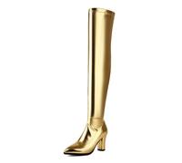 d'or,39 EU,Bottes Cuissardes Confortables pour Femmes, Bout Pointu et Talons épais, au-Dessus du Genou, Fermeture éclair latérale, Chaussures de soirée