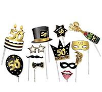 DOR import S.r.l. - Accessoires photo 50 ans - 12 pièces - Fête anniversaire - Noir - Imprimée lettre - Papier - Accessoire photo