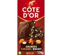 D'OR - Tablette de Chocolat Noir Amandes Caramel Biscuit COTE | Savoureux mélange croquant | Idéal pour les gourmands | la tablette de 170 g | LOT DE 4