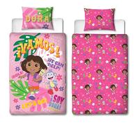 Dora l’Exploratrice Housse de Couette Simple Officielle | Design Hola | Literie réversible 2 Faces avec taie Assortie | Parfait pour Chambre d’Enfant | Polycoton
