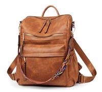 Dora & Liz Sac à dos en cuir pour femme avec sangle colorée, Marron PU., Medium