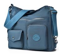 Sac à main Hobo multifonction pour femme avec antivol RFID, sac à bandoulière en nylon imperméable, sac à dos convertible, bleu pâle, Large