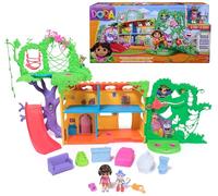 Dora - Maison Interactive De La Forêt Tropicale - 2 Figurines & 8 Accessoires - Musiques & Effets Sonores - Bilingue Français Anglais - Dessin Animé Jouet Maison De Poupée - Jouet Enfant 3 Ans Et +