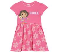 DORA Robe Fille, Robe Manche Courte Filles, Cotone Robes Enfants, Rose 6-7 Ans